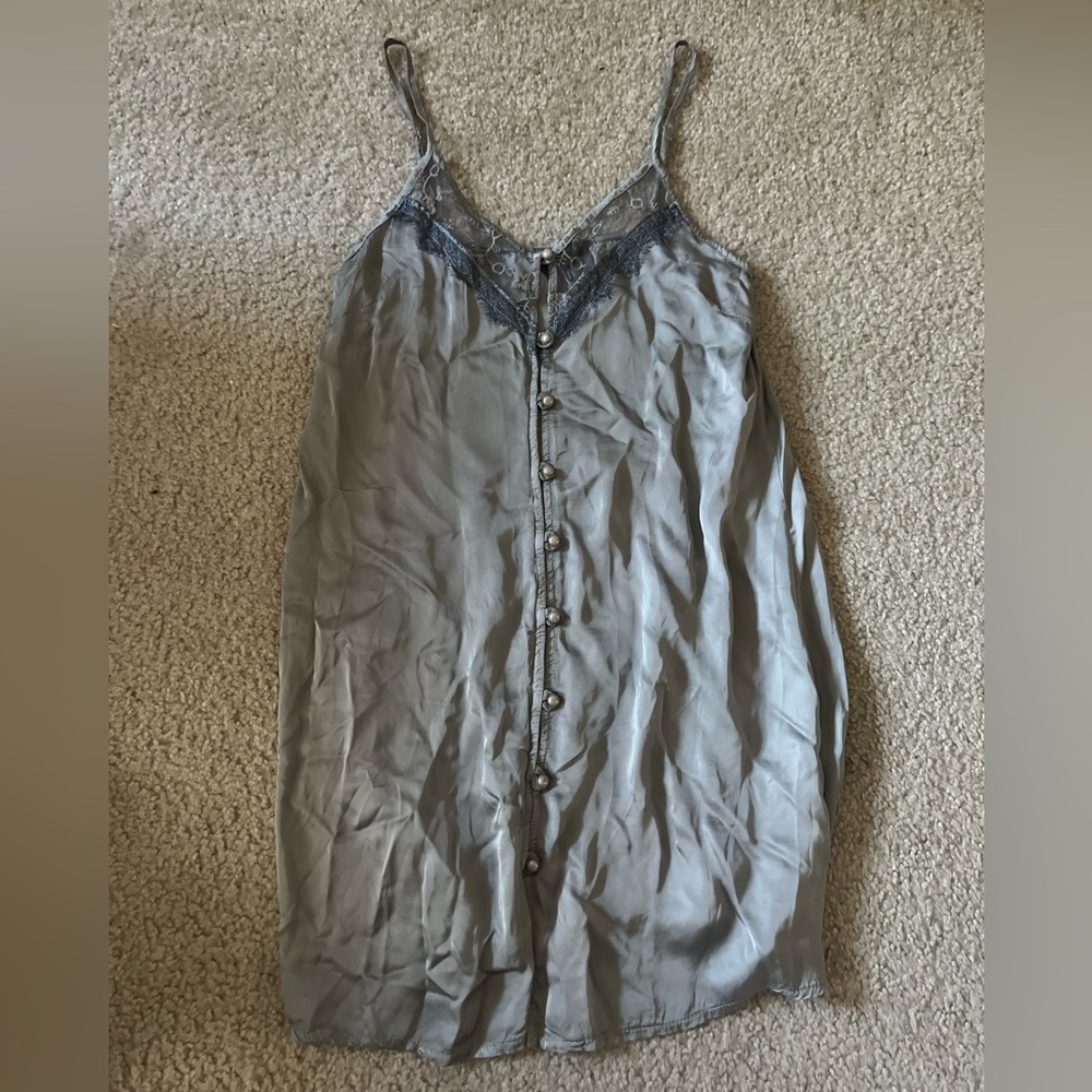 NWT! Don’t Ask Why Silver Satin and Lace Button Down Slip Dress